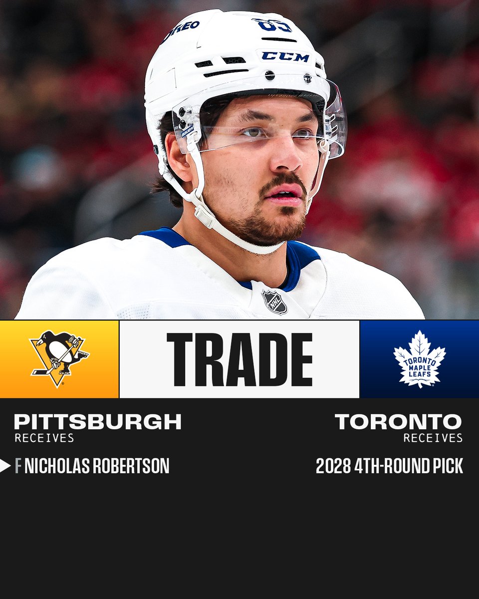 NHL's tweet photo. Nicholas Robertson is off to Pittsburgh! 🐧 https://t.co/l0R0VioKNE