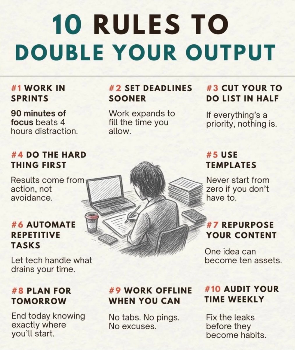 DIGIMINAL's tweet photo. 10 simple rules that actually double your output. https://t.co/Q3qf8GOfV2