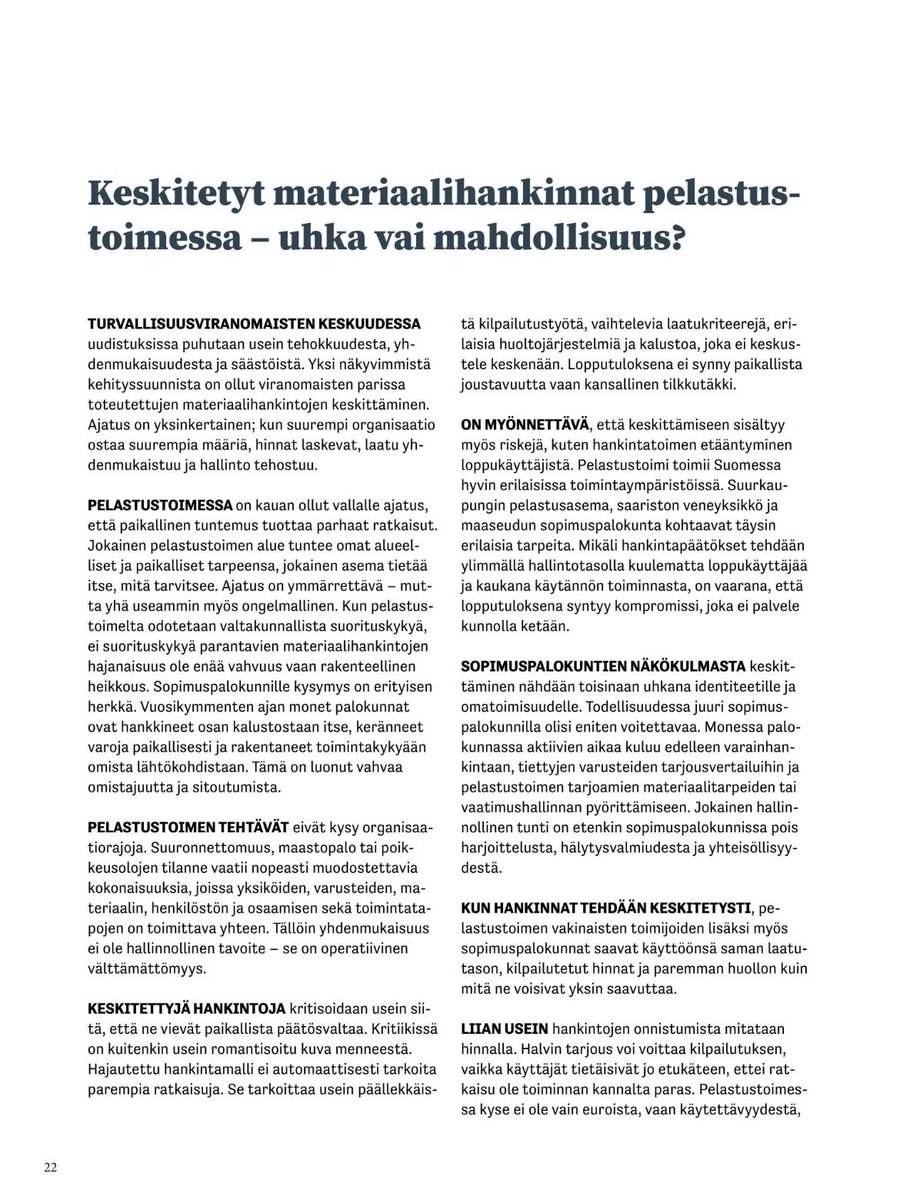 MarkoPalokangas's tweet photo. Kirjoittelin taas ajatuksiani pelastustoimesta, tällä kertaa materiaalihankinnoista osana kansallista turvallisuutta. Saa olla eri mieltä, mutta mieluiten perustellusti🙏 #pelastustoimi https://t.co/nAqUFTx96V