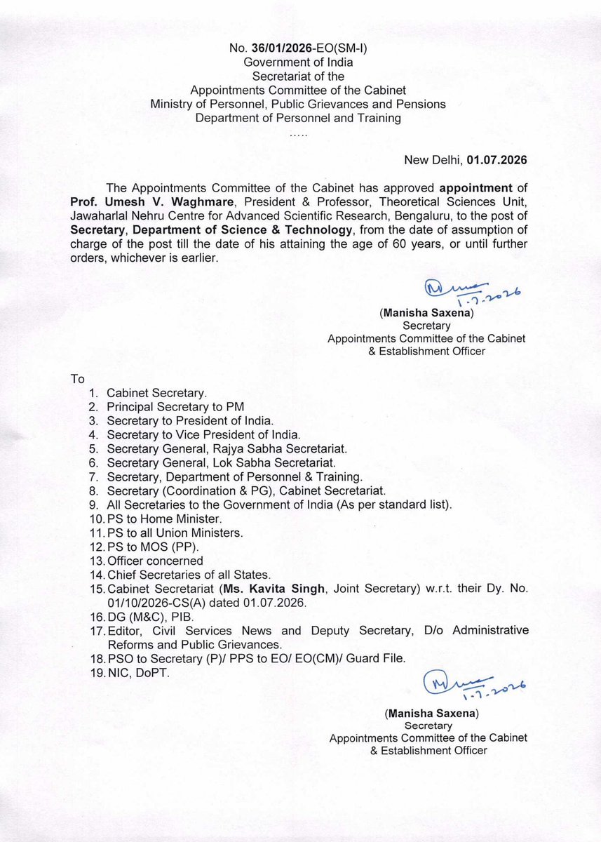 aparanjape's tweet photo. Prof. Umesh Waghmare appointed as the new Secretary, Department of Science & Technology @IndiaDST.

(via @DDNewslive)

Prof.  Waghmare is an Indian physicist, and a Professor at Jawaharlal Nehru Centre for Advanced Scientific Research. He is alumnus of @iitbombay (1990, Engg Physics).

Congratulations and all the best @waghmare16