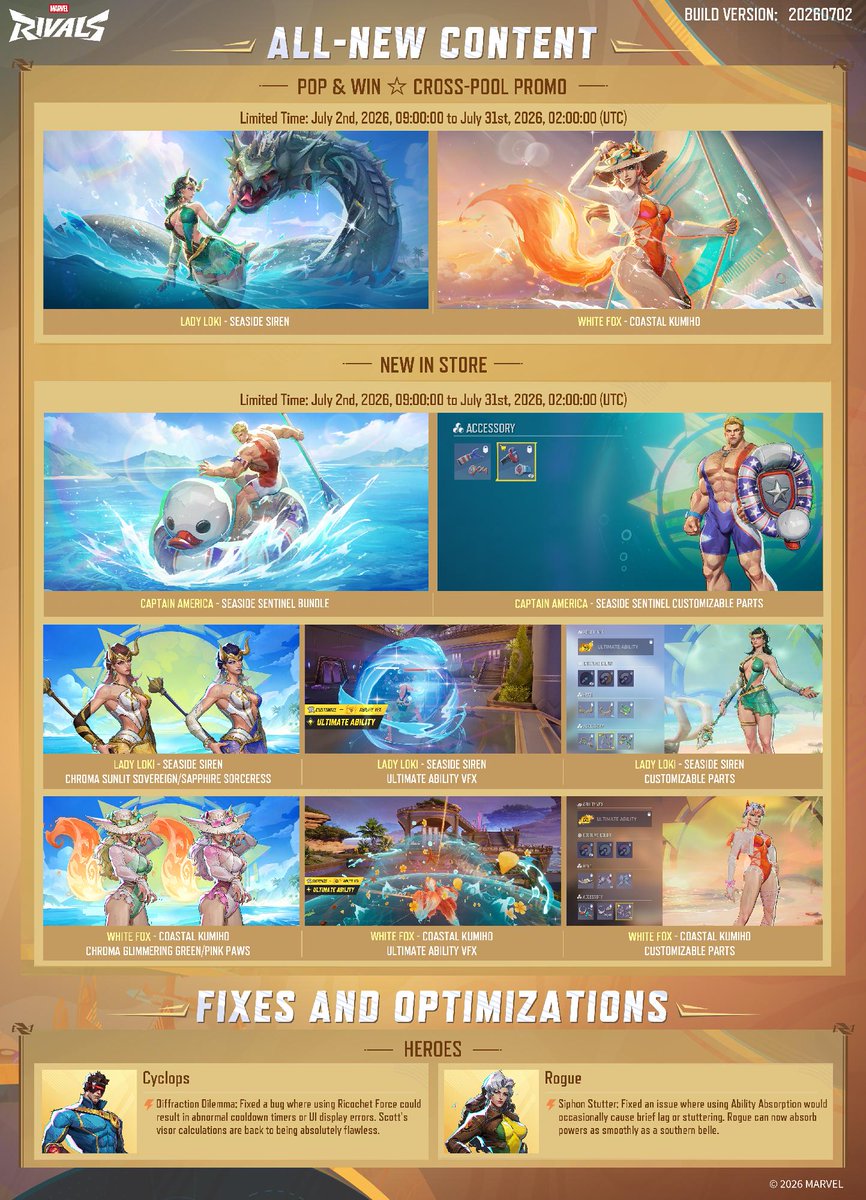 MarvelRivals's tweet photo. A new patch is rolling out on July 2nd! 🔧  

Check out the full details here: https://t.co/Tyy6rqmCFF  

No server downtime is required for this update, so you can get right back into the fight! https://t.co/RD7lKjiptu