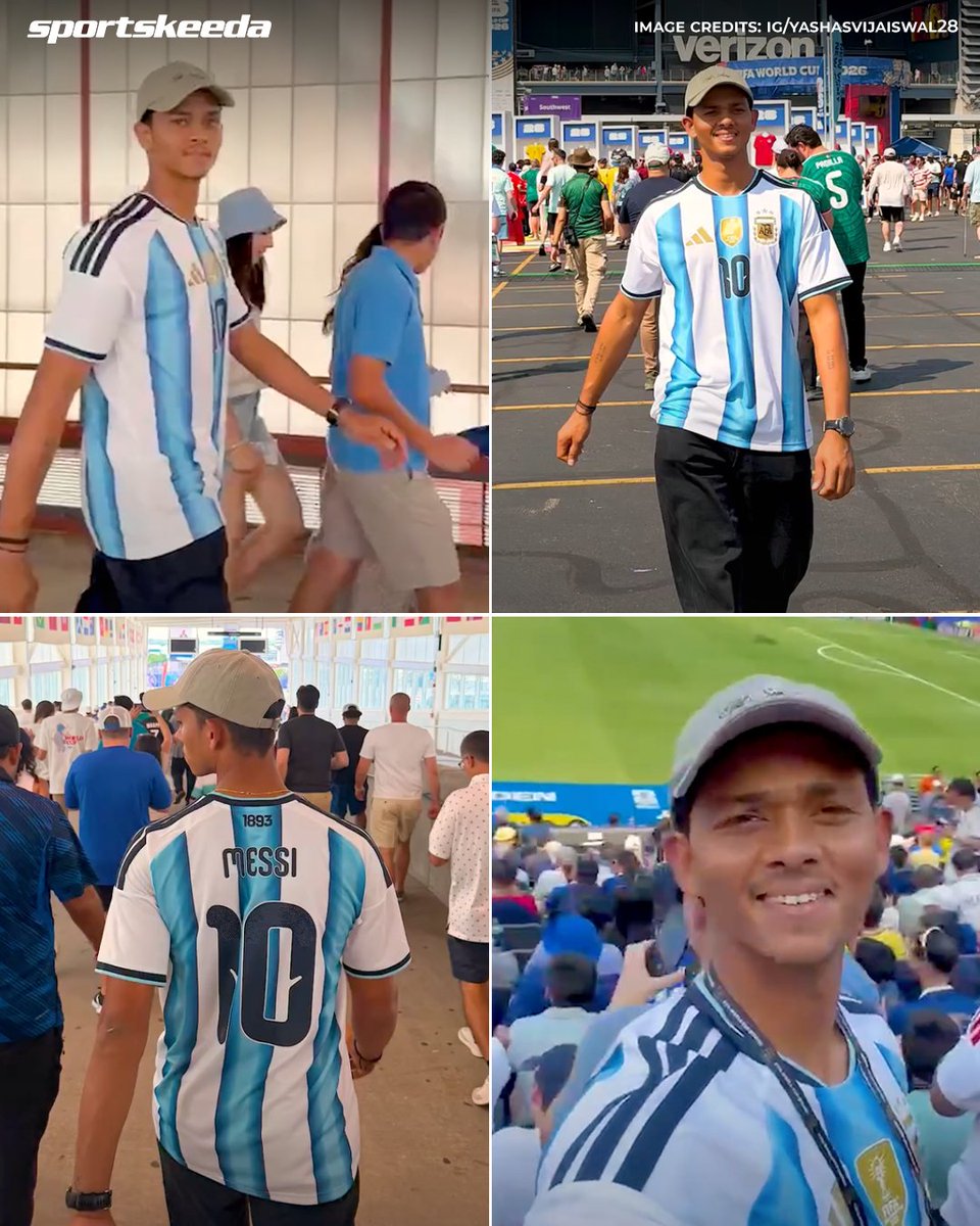 Sportskeeda's tweet photo. Yashasvi Jaiswal was spotted at the FIFA World Cup, cheering for Lionel Messi's Argentina! 🇦🇷🐐⚽

#WorldCup #Football #Sportskeeda https://t.co/x67IUtzPUR
