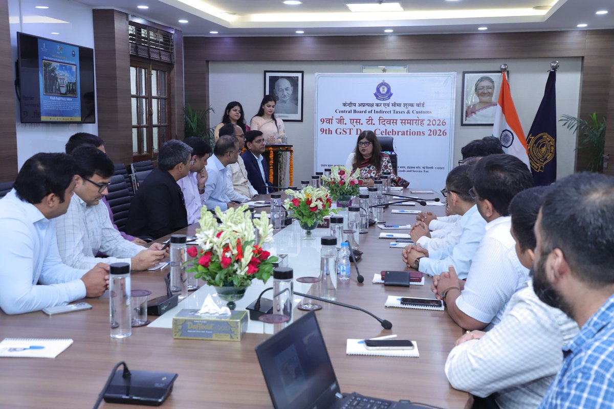 CGSTDelhiEast's tweet photo. CGST Delhi Zone observed “GST Pakhwada” from 16th to 30th June, which culminated today with the celebration of 9th GST Day. This year's national theme is “सुगम कर व्यवस्था, सशक्त भारत”. At the event the  Pr. Chief Commissioner, felicitated 10 outstanding officers of CGST Delhi Zone for exhibiting excellence in service. The zone reaffirmed its commitment to a transparent, taxpayer-friendly ecosystem.
#GSTDay #9YearsOfGST #TaxpayerFacilitation #CGSTDelhiEast #CBIC @cbic_india @cgstdelhizone
