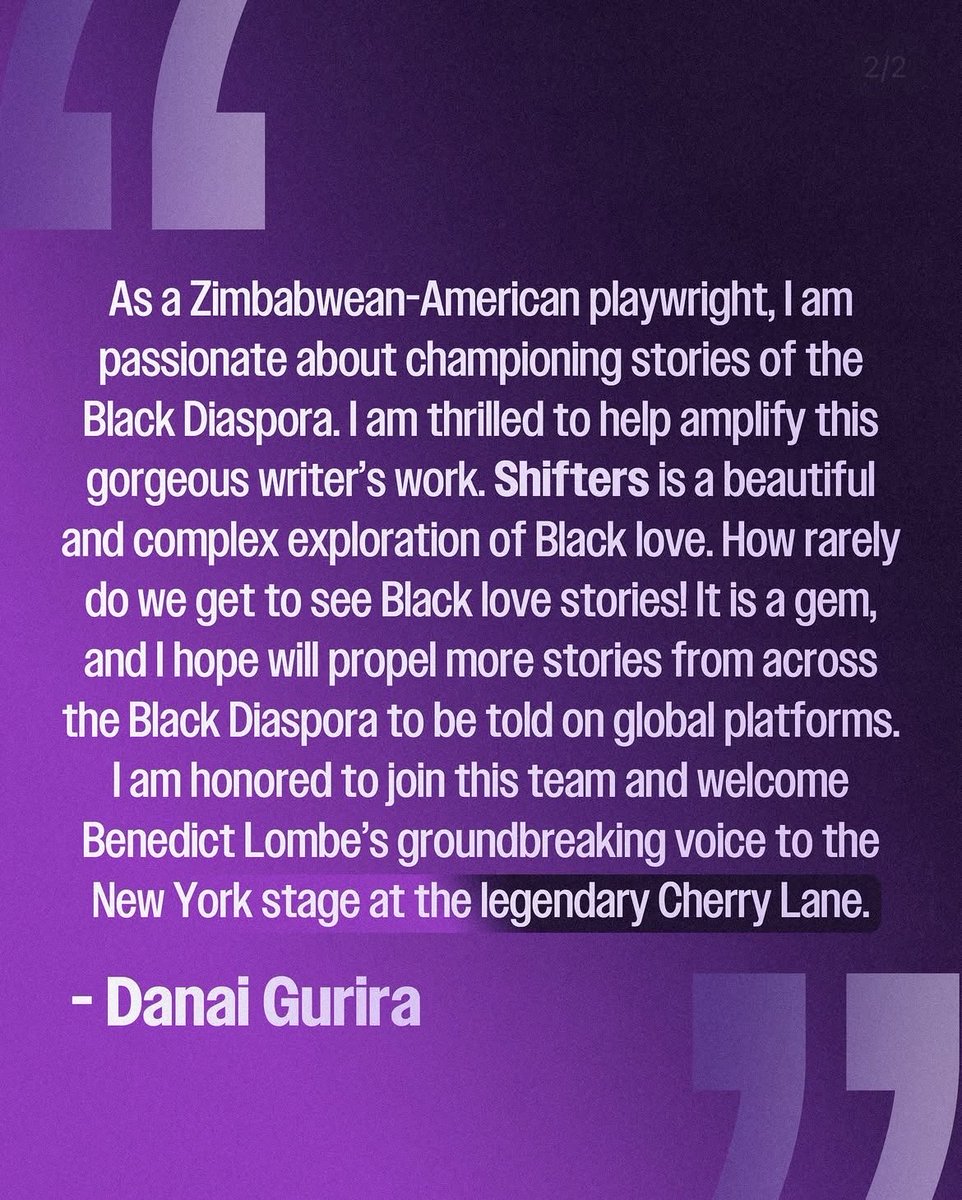 danaiarchive's tweet photo. Danai Gurira joins Shifters as a producer, as Benedict Lombe’s acclaimed play makes its North American premiere at Cherry Lane Theatre in New York after sold-out runs at London’s Bush Theatre &amp; West End. From July 15 to Aug 30! #Shifters 💜 https://t.co/aH25Ibg4F6
