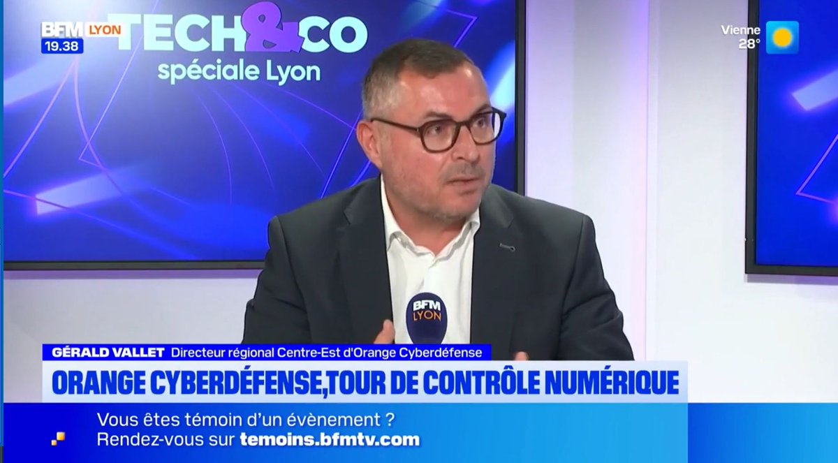 OrangeCyberFR's tweet photo. 🎙 Gérald Vallet, notre directeur régional Centre-Est, était l’invité de @simottel dans Tech &amp; Co spéciale Lyon sur @BFMBusiness. Au cours de l’émission il a rappelé plusieurs convictions 

🎧 Retrouvez le replay 👉 https://t.co/GOGIj6lEEb https://t.co/L3EBDYLmBR
