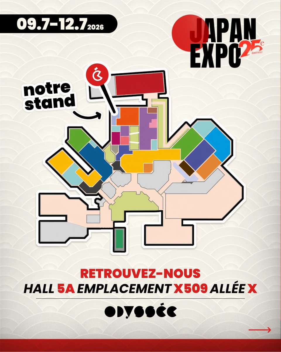 Odyssee_gg's tweet photo. Le programme de notre stand à la @japanexpo ! 🚀

📍 Hall 5A - Emplacement X509 (Allée X)

🎮 Bornes d'arcade &amp; consoles rétro jouables
🍱 Food Truck Espace Japon sur place
🎤 Conférence sur la Scène Take le jeudi 9 juillet (12h-13h)

Qui passe nous voir ? 🎟️👇 https://t.co/z8tC25ZlF2