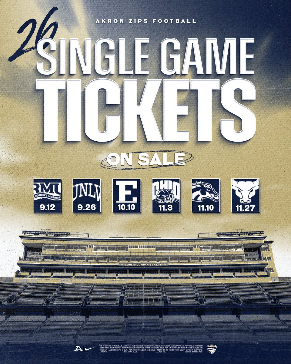 ZipsFB's tweet photo. 2026 Akron Football Single Game Tickets On Sale Now ‼

🎟️ https://t.co/mnKkZCoRFE

#GoZips 🦘 #maketheclimb https://t.co/frHswJaijK