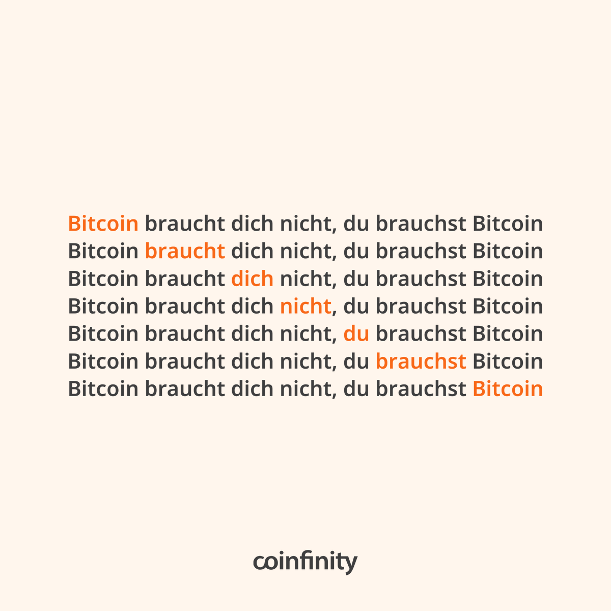 fabthefoxx's tweet photo. Bitcoin braucht dich nicht.
Du brauchst Bitcoin.

Jedes Wort davon stimmt. 🧡 https://t.co/h9XX3MFT1u