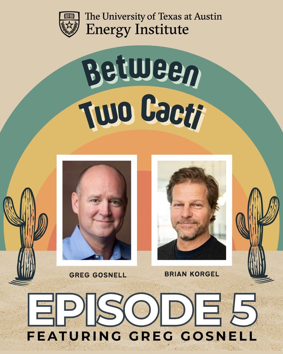 EnergyUT's tweet photo. New episode of Between Two Cacti! Brian Korgel sits down with Greg Gosnell, President &amp; CEO of @GenH2. 

Tune in as they discuss hydrogen infrastructure, clean energy innovation, and more.  
Link: https://t.co/CPSw1xdpPd 
#Hydrogen #EnergyInnovation #BetweenTwoCacti #GenH2 https://t.co/9XYeYiJFtR