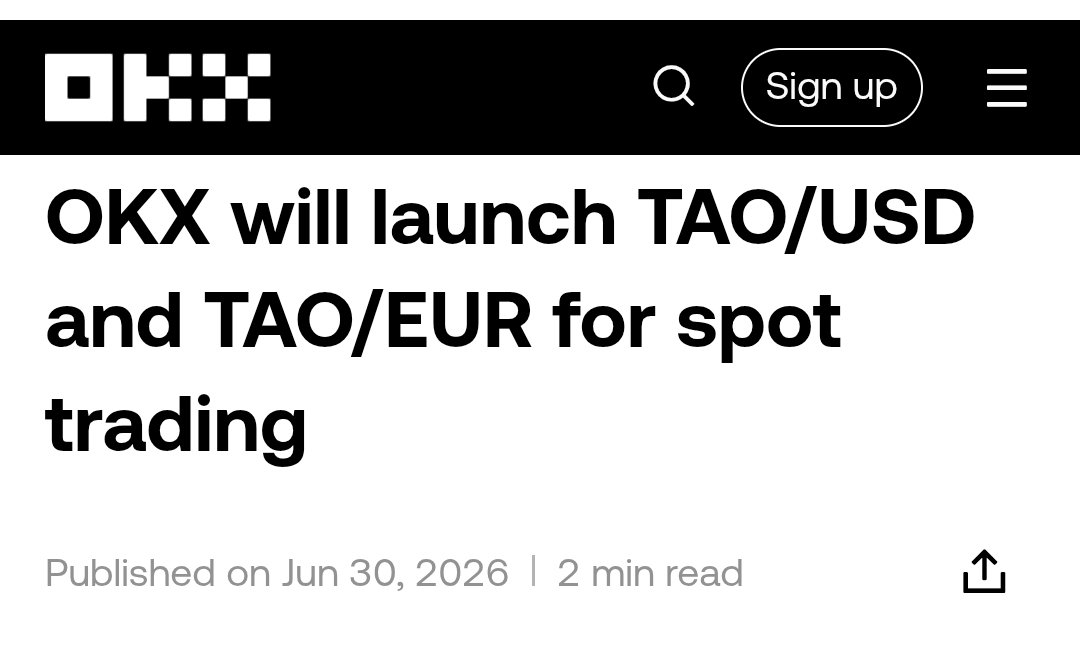 bittingthembits's tweet photo. 🚨 $TAO just landed on @okx with direct EUR and USD spot pairs. Buyers do not have to route through USDT extra steps. European buyers, TAO/EUR taps the fiat market directly.

Wait, there is more:

OKX isn't a mid-tier exchange chasing listings for volume. It's consistently top 2-4 globally by trading volume, capturing 6-11% of total market share. It handles $1.7-2.2B in daily spot volume, holds $17-30B in verified reserves, and serves over 60-100 million registered users depending on the source.

Behind Binance, it's the closest thing crypto has to a second pillar of centralized liquidity. When an exchange this size lists something, it's not a rumor event. It's a distribution event.

But, days before this listing, OKX  launched OKX AI, an onchain marketplace where AI agents discover work, hire each other, and get paid entirely onchain. The OF @opentensor confirmed official support for it.

Also, Kraken became the first major centralized exchange to list Bittensor subnet alpha tokens directly, including Chutes AI (SN64) and Targon Compute, etc....This is the part people are sleeping on.

Make sure to READ that AGAIN. 

Put those three together, and you get a completely different picture.

• OKX validated the token. 
• Kraken validated the subnets 
• OKX AI validated the utility case

That Bittensor isn't just a speculative asset, it's infrastructure other systems are choosing to build on.

Most saw the listing post, scrolled past it. What they missed here, is that in the same week, two of the largest centralized exchanges in the world made three separate moves that all point in the same direction.

• $TAO the asset
• Subnets as investable units
• Bittensor as agent infrastructure
• All validated by tier-1 

$TAO isn't getting adopted by crypto. It's getting adopted by the infrastructure crypto runs on.

$TAO

DYOR.

🔗 Sources:

https://t.co/1JLbXcY8pZ

https://t.co/xgm4Ed9EM4