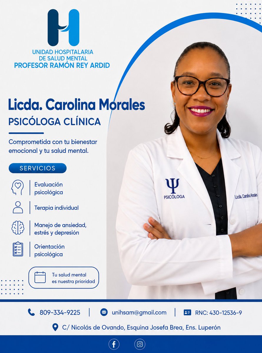 unihsam's tweet photo. 💙 Hoy les presentamos a la Licda. Carolina Morales, Psicóloga Clínica, quien forma parte de la familia de la Unidad Hospitalaria de Salud Mental Profesor Ramón Rey Ardid, contribuyendo cada día a la misión de promover una atención humana, integral y de calidad. 🫶🏽 https://t.co/xoOLk1XTlr