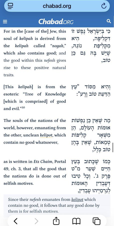 Libertymama888's tweet photo. @SprinterPress Fun fact:  The Chabad teaches that Jews have “divine souls” while goyim have “animal souls” made from impurity and evil. https://t.co/XY43UrzIE3