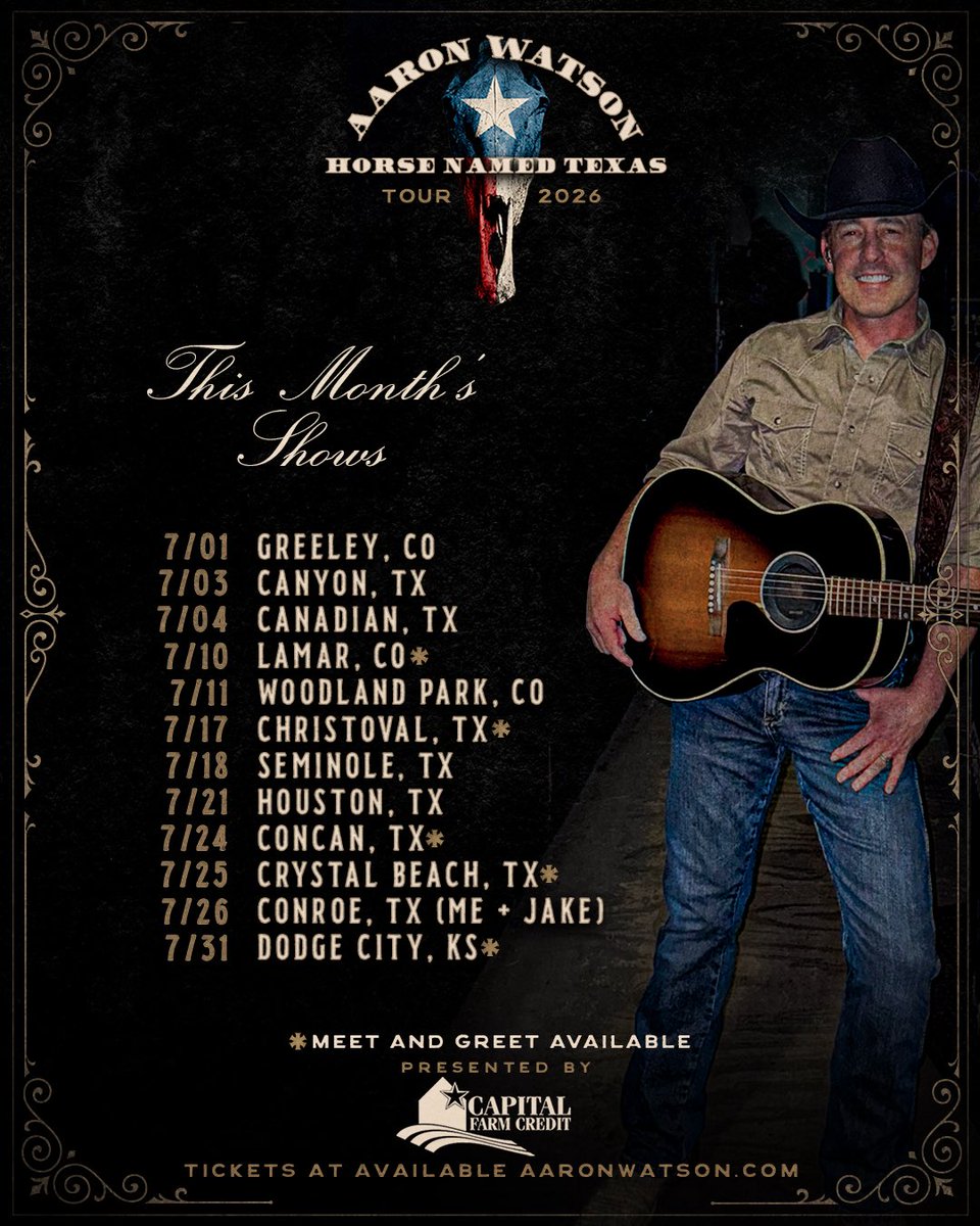 aaron_watson's tweet photo. THIS MONTH’S SHOWS!! Hope to see y’all out there, it’s gonna be a real good time!

https://t.co/vIWf7uZ5LN https://t.co/VN3gV1ydrY
