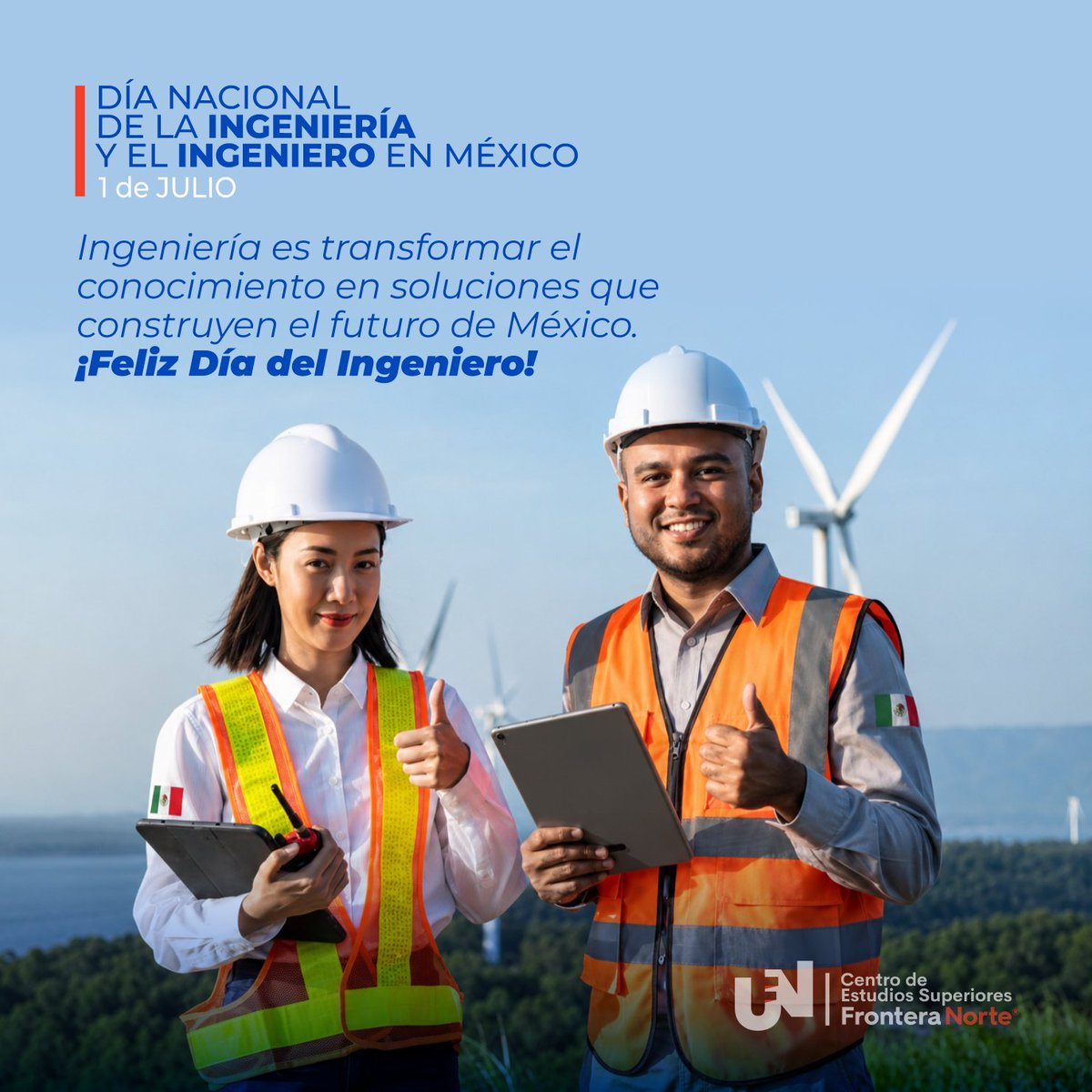 UFronteraNorte's tweet photo. Las grandes transformaciones comienzan con una idea, conocimiento y el valor de construir el futuro. ¡Feliz Día del Ingeniero! 👷‍♀️👷‍♂️⚙️🇲🇽 https://t.co/0wxRirMm6U