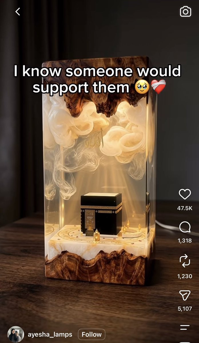 HorrorHijabi's tweet photo. Guys I feel like I’m going insane, this ai Muslim woman has thousands of followers on instagram and is getting comments (and probably orders for this fake lamp it sells) how is no one clocking it obviously being ai??? https://t.co/odBSXNvT8R