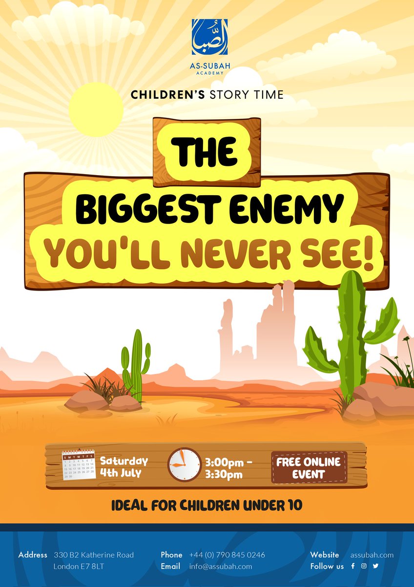 as_subah's tweet photo. Children’s Story Time

The Biggest Enemy You'll Never See

FREE ONLINE EVENT
(Ideal for children under 10)

Learn More &amp; Register: https://t.co/nYM7jeWx40 https://t.co/mXUbUIqTkC