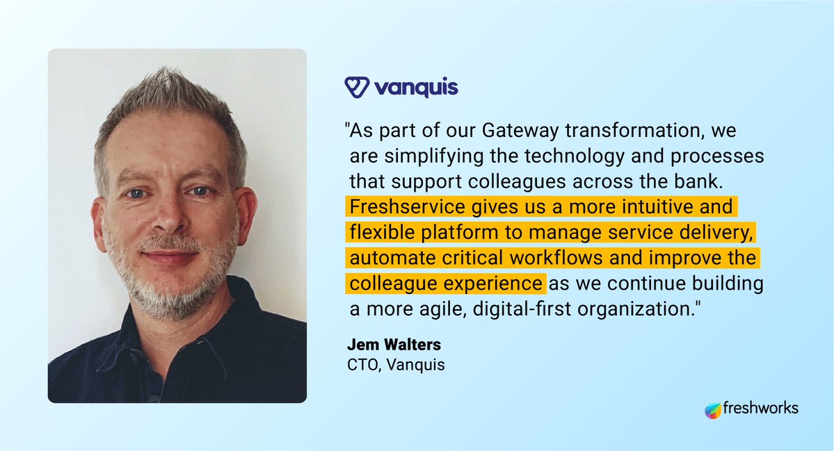 FreshworksInc's tweet photo. A big welcome to our newest customer, Vanquis!

The leading UK specialist bank has chosen Freshservice to power its next phase of service transformation. They aim to bring service management, asset visibility, and workflow automation onto a single platform to reduce legacy complexity and enable greater agility. And we’re here for it.

Welcome to Freshworks, Vanquis! 🎉

Read the full press release: https://t.co/hP7MeFSYDp