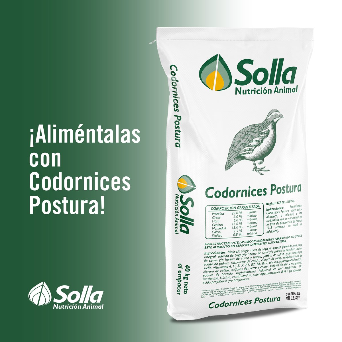 SollaNutricion's tweet photo. Excelente balance en su fórmula que asegura un rendimiento superior en cantidad y calidad de los huevos producidos.
Utiliza desde la sexta semana (42 días) hasta el final de la etapa productiva.
Clic en https://t.co/l0PraLeH7f
#Solla #Codornices #HuevosdeCodorniz https://t.co/NvZsRXXAIH