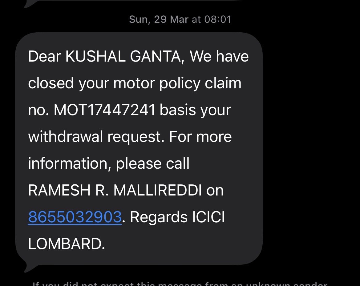 kushalganta's tweet photo. I have sms confirmation from @ICICILombard https://t.co/Efob37e0lm