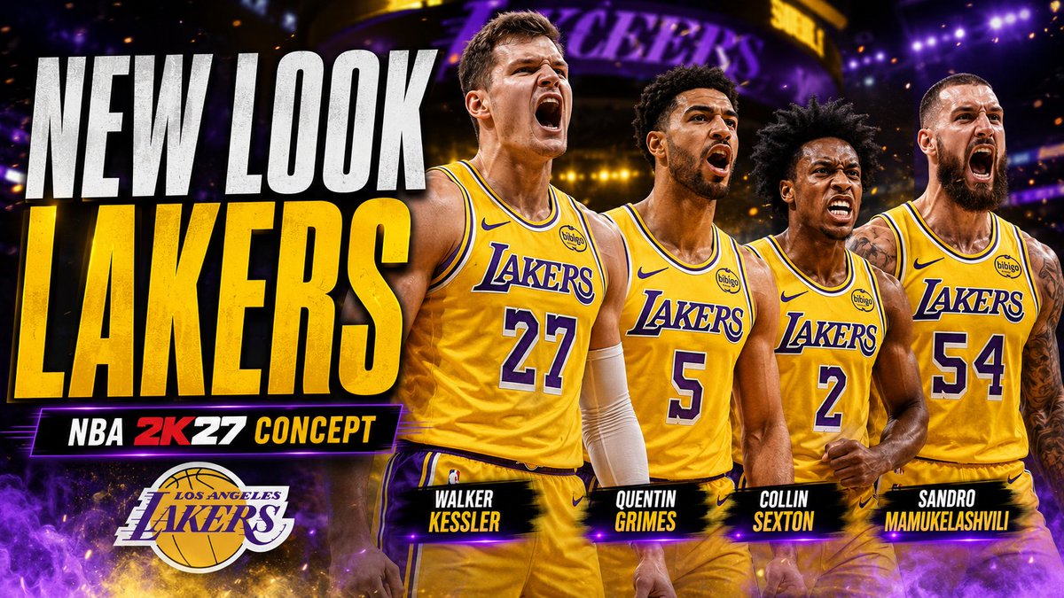 2k_simulation's tweet photo. #newlook #lakers #pelinka #freeagents #walkerkessler #quentingrimes #collinsexton #sandromamukelashvili https://t.co/45K5q5SCA4