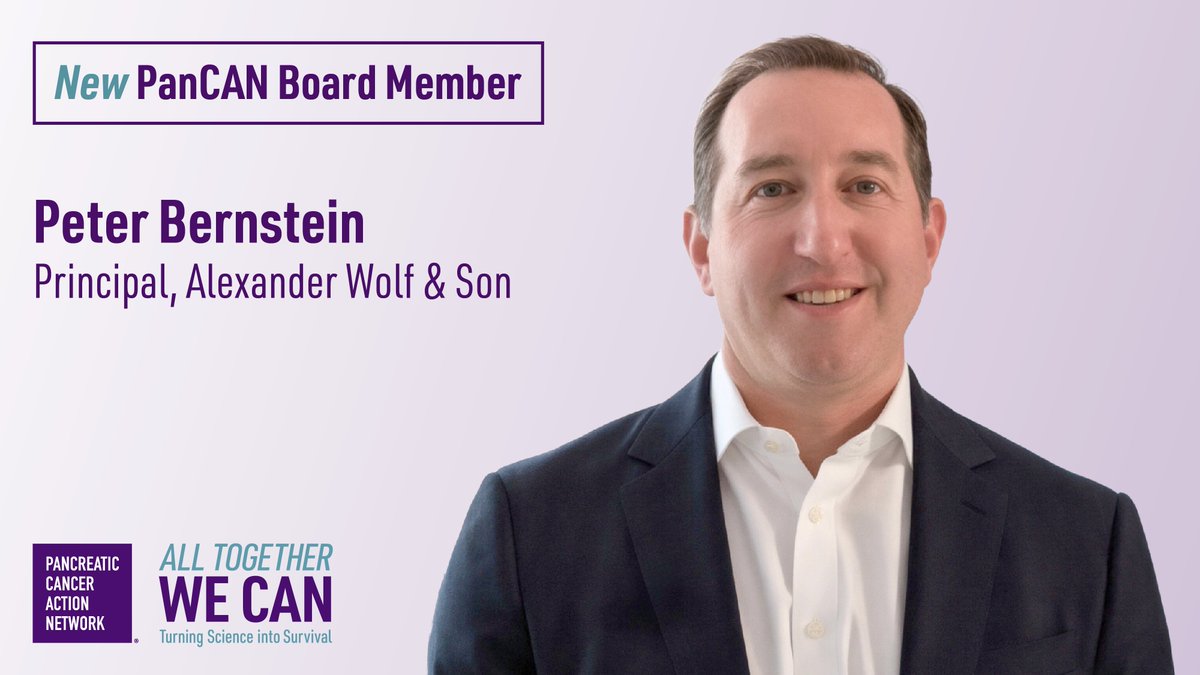 PanCAN's tweet photo. Today, we proudly announce new appointments to our Board of Directors and Scientific and Medical Advisory Board (SMAB).

Please join us in welcoming Peter Bernstein to PanCAN's Board of Directors.

Peter is a fourth-generation principal at Alexander Wolf & Son, where he oversees estimating and sales and has led more than $100 million in construction projects across multiple sectors. He holds an MBA from New York University Stern School of Business and a B.S. in Civil Engineering from Cornell University. Peter is also an active nonprofit leader, serving organizations including JCC Manhattan, Park Avenue Synagogue, Belev Echad and UJA committees, and previously served as Co-Chair of the New Leadership Division of Israel Bonds.

Following the loss of his mother to #pancreaticcancer in 2020, Peter has been a dedicated advocate for PanCAN's mission. He has co-captained Team Alexander Wolf & Son for #PanCANPurpleStride New York City and supported a PanCAN research grant focused on precision medicine and early detection.

Learn more about PanCAN's Board of Directors at 🔗 https://t.co/cbm2hOA6fn. Each member has been personally touched by pancreatic cancer and is committed to accelerating progress for everyone affected by this disease.