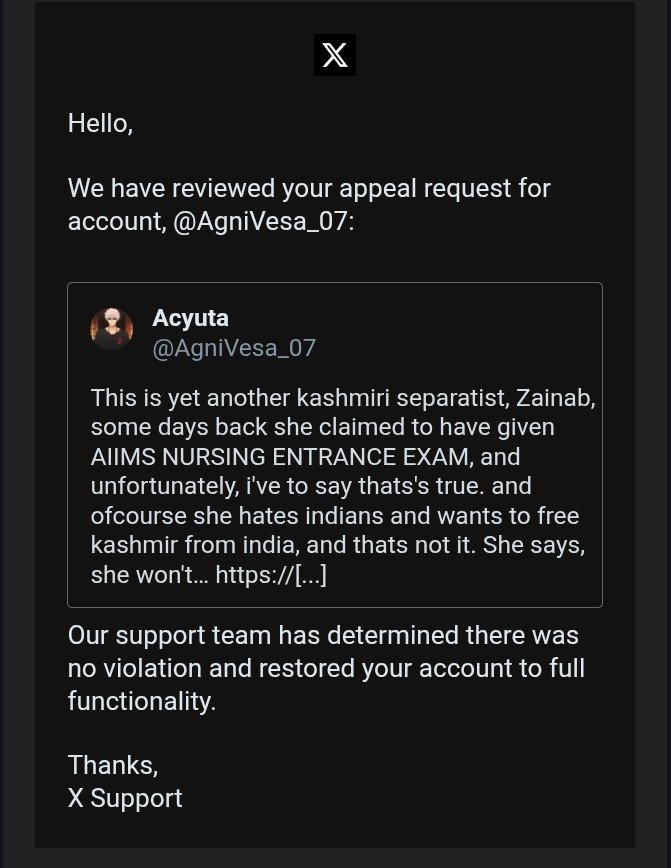 AgniVesa_07's tweet photo. We got mass reported yet again by pakis and traitors operating in india.

They mass reported this post, and we were made to have a easy choice, delete this post and forget about zainab or risk a permanent termination from twitter if the appeal fails as i've alr been terminated once.

We chose the hard way, and by the grace of prabhu Ram, WE WON.

This post stays.

The only thing lacking is action by authorities, we've archived their 70-80% of paap. how they asked to eradicate hinduism, how they asked to free kashmir from india.