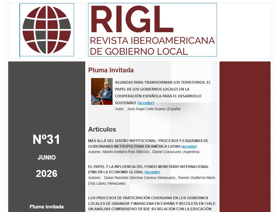 uimunicipalista's tweet photo. ¡Ya está disponible una nueva edición de la Revista Iberoamericana de Gobierno Local #RIGL!
Un nuevo número que reúne conocimiento, investigación y experiencias para fortalecer los gobiernos locales en Iberoamérica.
👉 Léela, compártela
⛓️https://t.co/YJ2xxY8KcZ https://t.co/ks8hUzEICS