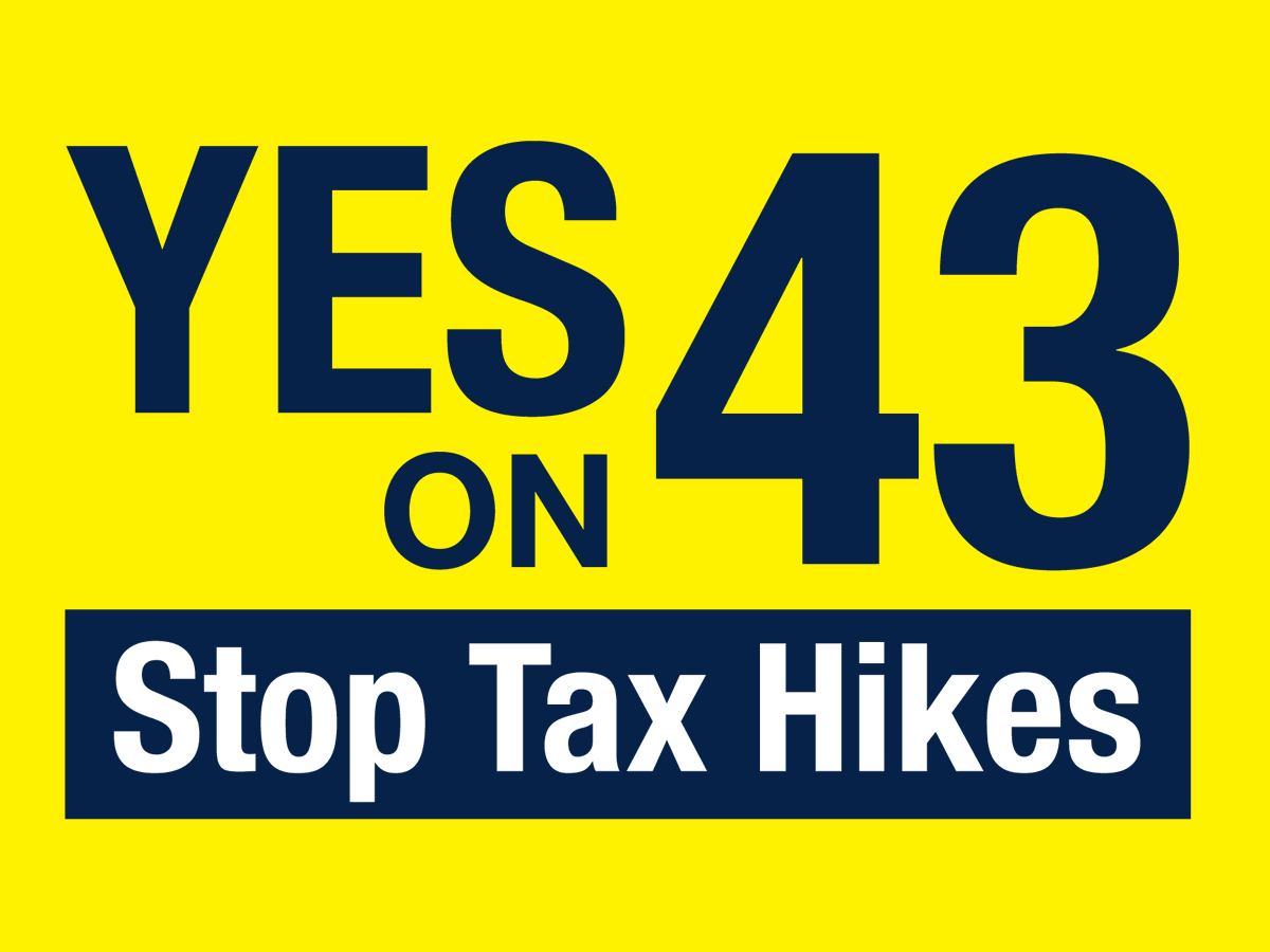 carldemaio's tweet photo. BREAKING: Save Prop 13 just got our Prop #! We're now Yes on 43!

Here's our new campaign logo - share it and tell people to support at https://t.co/Bm8uJVmVAV https://t.co/J3KMQDtQlp
