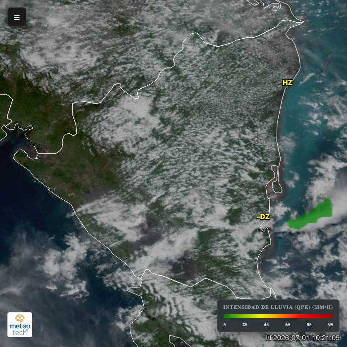 climaya's tweet photo. 🇳🇮 Lluvias débiles a moderadas en la costa (RAAN y RAAS) por la tarde. El ambiente es muy caluroso en las regiones del Pacífico (Zona Occidental/Central). Vientos fuertes con rachas de hasta 50 kph.

Atiende los avisos oficiales. Mapas de tiempo real en nuestra web. #ClimaNI https://t.co/MTgi2LRwGJ