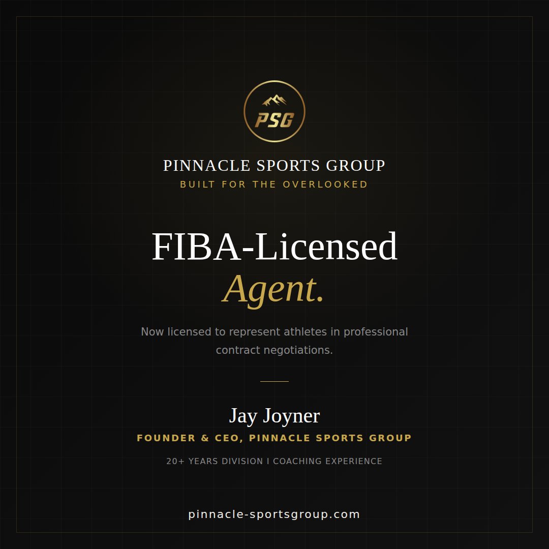 PSportsG's tweet photo. 20+ years coaching. One FIBA license.
I'm now licensed to represent athletes in professional contract negotiations — and I built PSG so the athletes who get overlooked have someone in their corner at every level.
If that's you — DM me.
#FIBA #PinnacleSportsGroup https://t.co/ZRW9MkRxCp
