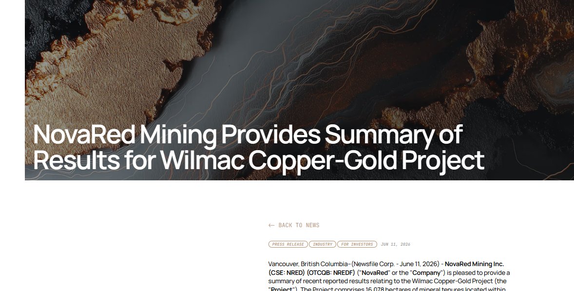 DanielP28908477's tweet photo. EVERY UPDATE MAKES ME MORE BULLISH ON $NREDF

I've been researching NovaRed Mining for months, and each announcement seems to add another reason to stay invested. This time it's AI leadership, but the company already had a strong foundation before that news

NREDF controls 39,726 acres, identified 3 drill-ready targets, completed geophysical surveys capable of imaging to 4,900+ feet (1,500+ meters), and built MetalCore with more than 2.7 million proprietary records. Historical sampling has returned up to 1.670% copper, while nearby historical drilling includes 1,084 ppm copper over 3.13 meters

That's why I think this story deserves more attention

Not advice, just reading the setup

$CRCL $BE $JEM