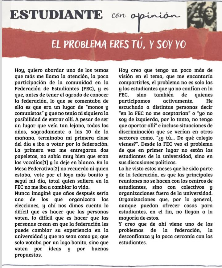 maty_emg's tweet photo. El pasado lunes, la revista el Foro publicó mi primera columna de opinión, esta es referente a la baja participación en la FEC, les invito a reflexionar sobre la política universitaria 🫶🏻 https://t.co/mhRktIS2LK