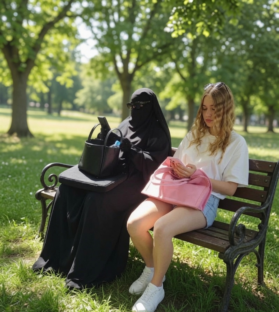 Aku_700's tweet photo. Last week, I was sitting alone on a park bench in the evening, enjoying the cool air as the sun went down.

A Muslim woman in a full black burka came and sat on the same bench. Only her eyes showed. I nodded and said “hello” like a normal person. She turned her head away and said nothing. No greeting, no smile, nothing. Just cold silence behind her black cover.

A few minutes later, some kids walked by with their moms. The little ones got scared right away. One pointed and cried, “Mommy, ghost lady!” The mothers pulled them away fast. The woman in burka didn’t care. She just sat there like a black shadow in the dim light, not even trying to look friendly or normal.

I thought to myself: Why come to our country and our parks if you hide like this and refuse simple human contact? We are supposed to accept your extreme clothing and closed culture, but you give nothing back. No smile, no hello, no respect for our open way of life. Kids get scared because they see a walking black tent instead of a normal human face. This is not integration. This is invasion of our space with your old-world rules.
We bend over backwards for “diversity,” but they bring separation and discomfort everywhere. Sitting there on that bench in the fading evening light, it was clear — some cultures do not want to mix. They just want us to shut up and accept their differences while they reject ours.
I got up and left. Enough of this one-way street.