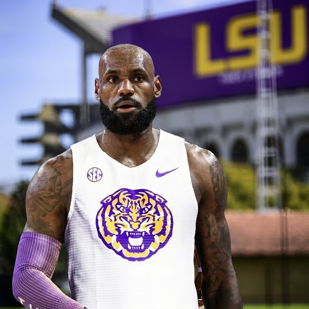 LSUTrackField's tweet photo. We’ve been thinking, @KingJames. https://t.co/jYmc2vhmbL