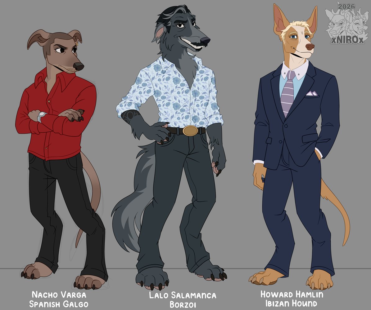 Ragnarosslyng's tweet photo. Reposting these as I made some additions to the Breaking Bad sighthound AU; Nacho, Lalo and Howard from BCS! #breakingbad #furry #bettercallsaul https://t.co/fKV08Z7IPE