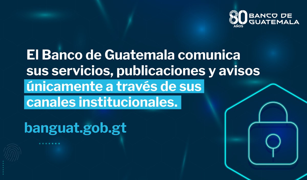 Banguat's tweet photo. Infórmate siempre por canales oficiales. ✔️El #BancoDeGuatemala comparte información únicamente a través de su sitio web y redes sociales verificadas. Consulta siempre en 👉https://t.co/F2vGyTjBv3 #BanguatPublica https://t.co/utoYiTmBh3