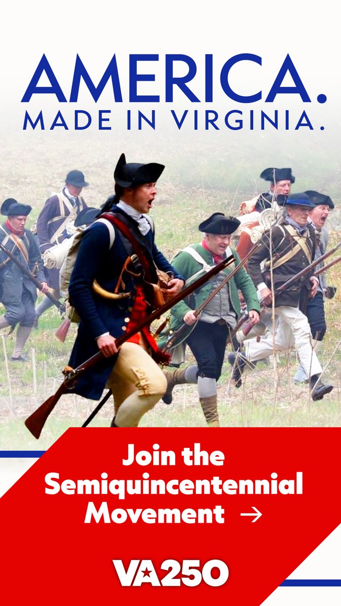 VARevolution250's tweet photo. Celebrate 250 Years of Freedom! Join us in the commonwealth for a weekend of live concerts, hands-on experiences, a public reading and livestream of the Declaration of Independence, and a signature July 4 event, or catch the live broadcast on PBS at 8:00 pm.