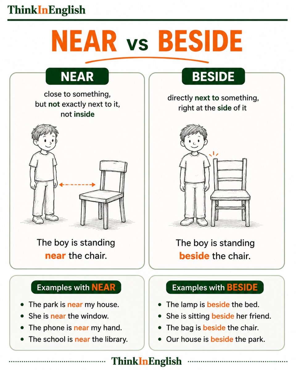 ThinkinEnglish0's tweet photo. NEAR 🆚 BESIDE. https://t.co/RZV5LY9uir