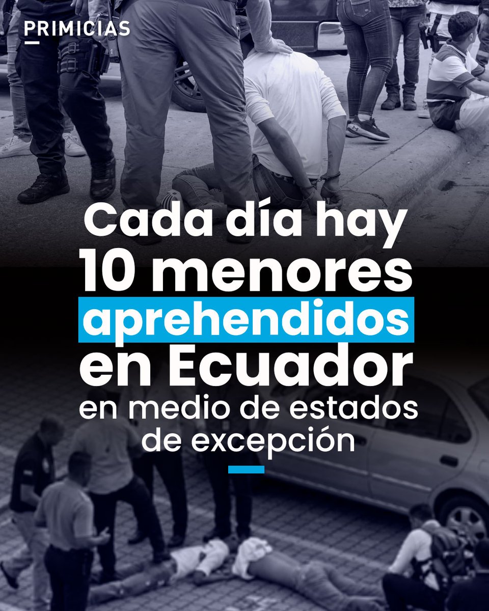 Primicias's tweet photo. 1.465 menores han sido aprehendidos en Ecuador entre enero y mayo de 2026, un incremento del 32,46% en comparación con 2025. https://t.co/1ed4E92rsL https://t.co/gm0vXf9ODY