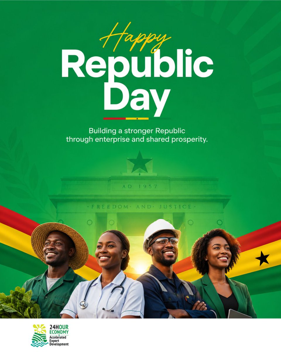 24hourplus's tweet photo. The future of our republic is built by the hands, minds, and ideas of its people.
Happy Republic Day, Ghana.

#RepublicDay #ghana https://t.co/zs8WEP3GYM