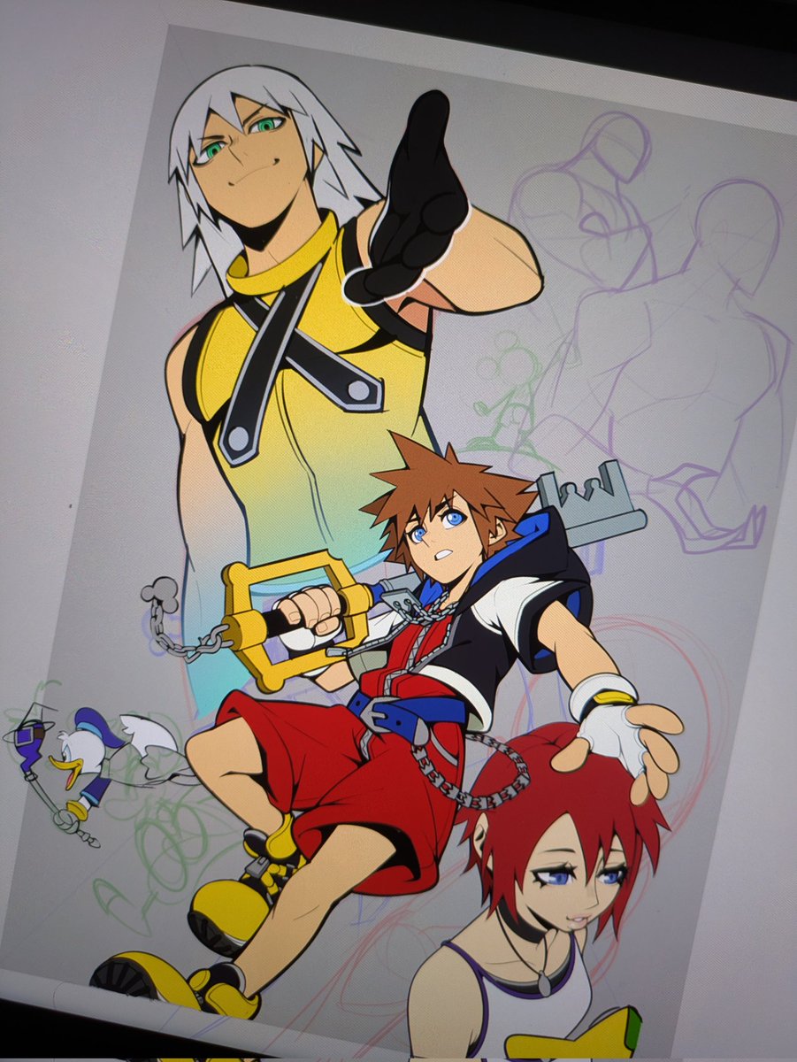 SamuDL's tweet photo. Estoy empezando a hacer algunos bocetos de KH, a ver si consigo llegar a algún lado.

(Lo que me ha costado siempre dibujar a esta gente e_e) https://t.co/TAy4Rq1CSH