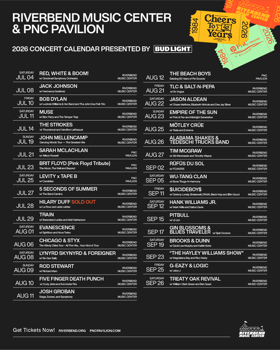 riverbendpnc's tweet photo. The Riverbend stage is calling ☀️ Get tickets to any concert on the @budlight calendar here: https://t.co/21KtNq6hYd https://t.co/ZhqeBZQjuk