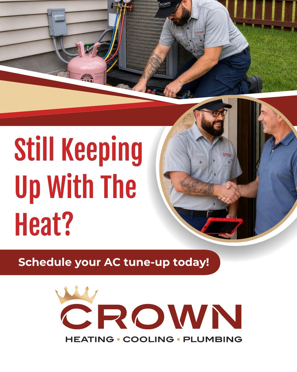 CrownGroupOH's tweet photo. Don't wait until a minor issue becomes a major repair. Schedule your mid-summer AC tune-up today and enjoy peace of mind for the rest of the season!
📞 330-267-9405
🔗 https://t.co/yAEqcsBnfZ

#CrownHeatingCoolingAndPlumbing #ACTuneUp #ACMaintenance #SummerComfort #OhioHomes https://t.co/3PasmucH1j