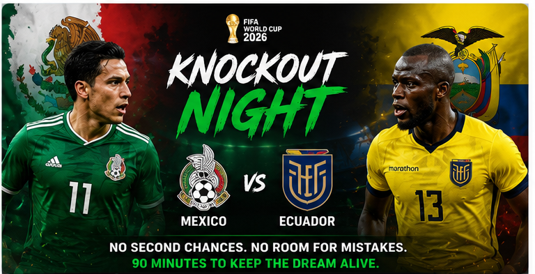 namra2593's tweet photo. Everything is on the line tonight! 🔥🌎

🇲🇽 Mexico 🆚 Ecuador 🇪🇨

No second chances. No room for mistakes. Just 90 minutes to keep the World Cup dream alive 🏆⚽

Who moves one step closer to glory? 👀

#FIFAWorldCup2026 #WorldCup #PureFIFA #FootballTwitter https://t.co/OBDItb8z77