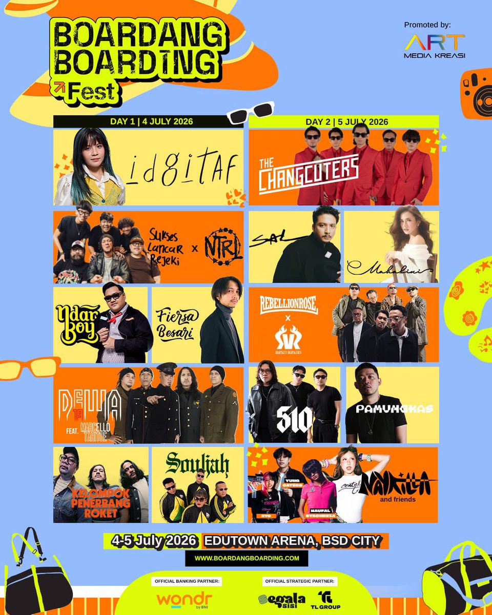 FiersaBesari's tweet photo. Tangerang sampai jumpa di Boardang Boarding Fest
.
Sabtu, 4 Juli 2026
Edutown Arena, BSD City
.
.
Tiket bisa didapatkan di https://t.co/fxL1aXM9Og https://t.co/6GDuJLDGdB