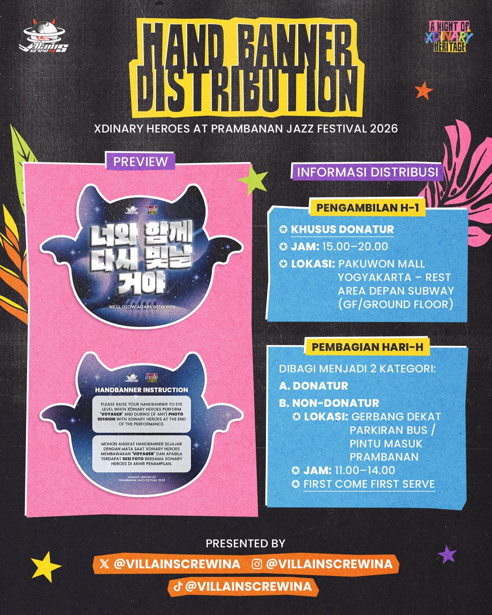 VillainsCrewINA's tweet photo. Calling all Villains! 💙

Hand banner distribution will take place on both H-1 and D-Day! Please check the schedule carefully so you don't miss it ✨

Please make sure to read the FAQ first for more details. See you at the event! 🚀 https://t.co/vsAN5AlGrO