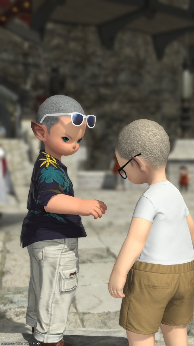 akicha_han's tweet photo. 不良に絡まれている昭和の少年

＃FF14　＃ララフェル https://t.co/Ax3FGlHSCk