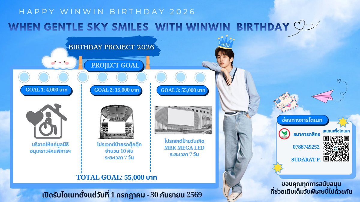 Winderland_TH's tweet photo. 🎂WINWIN BIRTHDAY PROJECT 2026🩵

วันพิเศษของวินวินปีนี้! มาร่วมกันเติมเต็มรอยยิ้มผ่านโปรเจกต์วันเกิด และร่วมสร้างความทรงจำอันแสนพิเศษไปด้วยกัน~

📆 ระยะเวลา: 1 ก.ค. - 30 ก.ย. 69
📱รายละเอียด: https://t.co/fDDQB0NKMC

#GentleSkyWithWINWINBirthday
#WINWIN #DongSicheng https://t.co/nDrMPosGBX