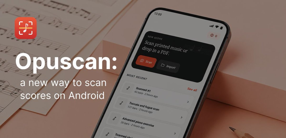 flat_io's tweet photo. Meet Opuscan, a new app from the company behind Flat.

Scan printed scores or import a PDF, play it back, transpose it, and export it as MusicXML, MIDI, PDF, or MP3.

Available now on Android. iOS, macOS, and Windows versions are coming soon.

📲 https://t.co/CJvolPQ82N https://t.co/gTBAPhnzx1