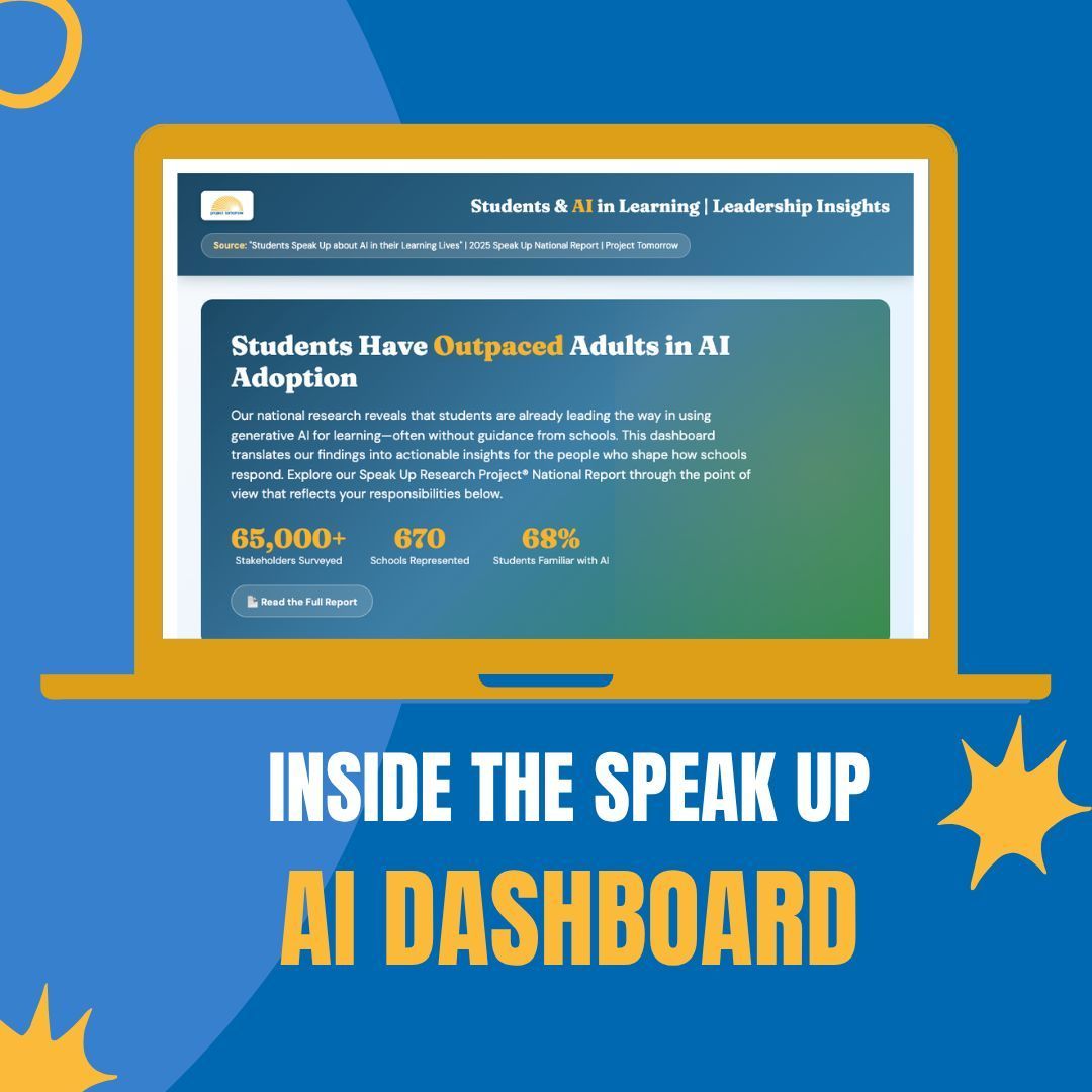 ProjectTomorrow's tweet photo. #NotatISTE? Neither are we, but we've got something for you.
Our Speak Up National Report findings are now an interactive dashboard.
This is a new way to use our research. Explore through the point of view that reflects YOUR responsibilities.
🔗 https://t.co/6jsRDP2Cq2 https://t.co/xtFd7WU7jD